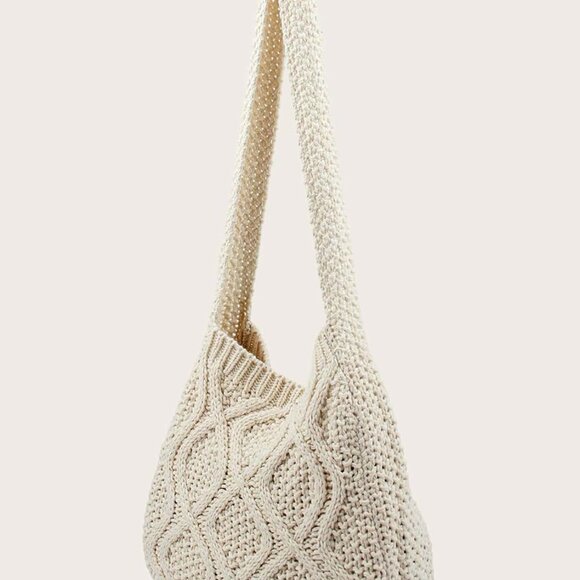 Women's Crochet Tote Bag Woven Knit Large Capacity Shoulder Handbag - Picture 2 of 7